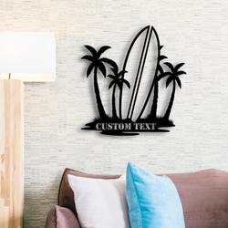 custom palm tree and suftboard metal sign with led light tropical vibe home decor 460 8