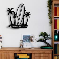custom palm tree and suftboard metal sign with led light tropical vibe home decor 460 9