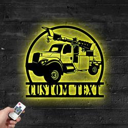 Custom Utility Truck Repair Truck Metal Sign with LED Light Heavy Equipment Service Company Wall Decor