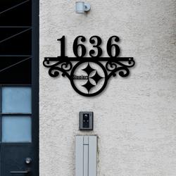 pittsburgh steelers metal monogram address nfl fan house number sign 853 2