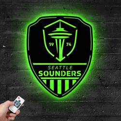 Shield Seattle Sounders FC Metal Sign with LED Light MLS Soccer Lover Home Decor