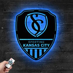 Shield Sporting Kansas City FC Metal Sign with LED Light MLS Soccer Lover Home Decor