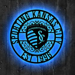 Sporting Kansas City FC Metal Sign LED Light MLS Monogram Wall Art Decor
