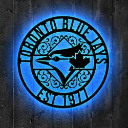 Toronto Blue Jays Metal Sign LED Light MLB Monogram Wall Art Decor