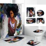 4pcs african american shower curtain set with rugs curly hair black girl motivational shower curtain 0