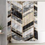 abstract chevron pattern black and white marble shower curtain 0