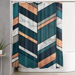 abstract chevron pattern copper marble and blue concrete shower curtain 0