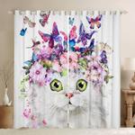 adorable kitty flower crown butterfly window curtains love cats pet blackout window curtains 100 polyester 41 7 107 9 0