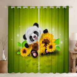 Adorable Panda Sunflower Floral Window Curtain Love Pandas Bears