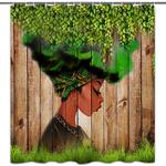 african woman shower curtain with green leaves watercolor design 0