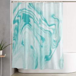 Aimi - Spilled Ink Abstract Water Wave Tropical Vacation India Ink Aqua Gender Neutral Painting Boho Art Shower Curtain