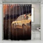 almost sunset rally offroad car racing shower curtains 0
