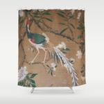 antique french chinoiserie in tan white shower curtain 0