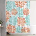 aqua and coral flowers shower curtain 0