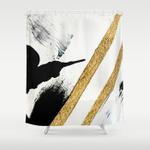 armor 8 a minimal abstract piece in black white and gold by alyssa hamilton art shower curtain 0