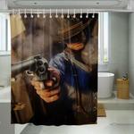 arthur morgan with handgun video game shower curtains 0