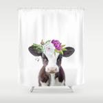 baby cow with flower crown shower curtain 0