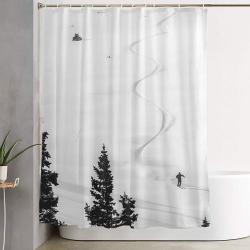 Backcountry Skier // Fresh Powder Snow Mountain Ski Landscape Black And White Photography Vibes Shower Curtain