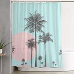 beachfront palm tree soft pastel sunset graphic shower curtain 0