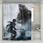 bear killed by lara from tomb raider shower curtains 0