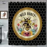 bee shower curtain bathroom set bees daisy flowers honeycomb beehive patterned geometric modern shower curtain sets 0