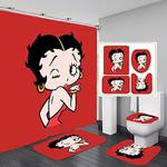 betty boop red bathroom 4 pieces set shower curtain toilet lid cover and bath 0