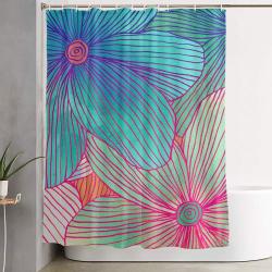 Between The Lines - Tropical Flowers In Pink, Orange, Blue And Mint Shower Curtain
