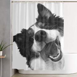 Black And White Happy Dog Shower Curtain Set For Bathroom Decor Gift For Friends