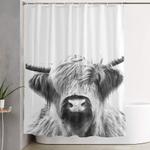 black and white highland cow portrait shower curtain 0