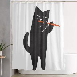 Black Cat With Flute Shower Curtain Set Bathroom Set For Bathroom Decor Best Gift For Family Members