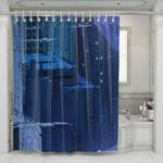 blade runner building blue shower curtains 0