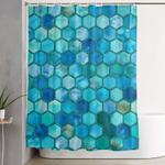blue aqua geometric hexagonal elegant luxury pattern shower curtain 0