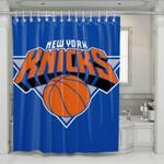 blue logo new york knicks basketball shower curtains 0
