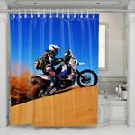 blue sky desert motocross obstacle shower curtains 0