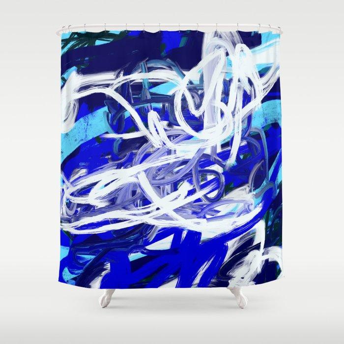 Blue And White Abstract Shower Curtain Set For Bathroom Decor Gift For Friends blue white abstract shower curtain 0