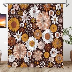 Boho Floral Shower Curtain 70S Retro Flower Funky Eyes Trippy Bath Curtain For Bathroom Decor