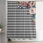 boho flowers and horizontal stripes shower curtain 0