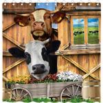 boho funny cattle farm rustic wooden wall farm little animals cow shower curtain 0