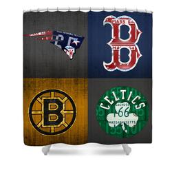 Boston Sports Fan Recycled Vintage Massachusetts License Plate Art Patriots Red Sox Bruins Celtics Shower Curtain