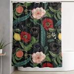 botanical and black pugs shower curtain 0