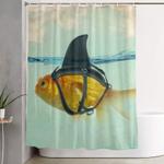 brilliant disguise goldfish with a shark fin shower curtain 0