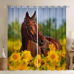 Brown Horse Sunflower Garden Blackout Curtains Horse Wild Animal Curtains Horse Lovers Gift Mother's Day Gift