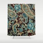 brown turquoise paisley shower curtain 0