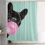 bubble gum sneaky french bulldog in green shower curtain 0
