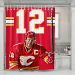 calgary flames player happy nhl shower curtains 0