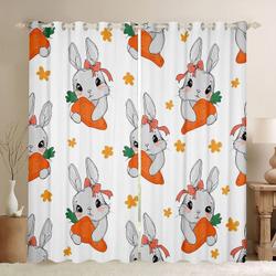 Cartoon Bunny Carrot Pattern Blackout Curtains Happy Easter's Day Window Curtains Bunny Rabbit Kidroom Decor
