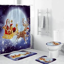 Cartoon Christmas Moonlight Sled Printed Bathroom Sets, Shower Curtain Sets