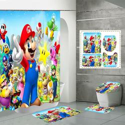 Cartoon Mario Waterproof Shower Curtain Bathroom Bath Mat Toilet Cover Mat Set