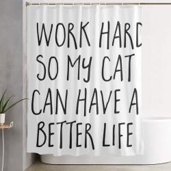 Cat Better Life Funny Quote Shower Curtain Set For Bathroom Decor Gift For Friends