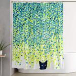 cat in the garden under willow tree shower curtain 0